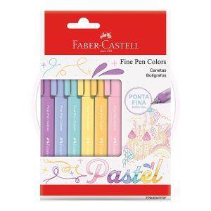 Caneta Hidrográfica Fine Pen 0.4mm Pastel Faber-Castell – Blister 6 UN