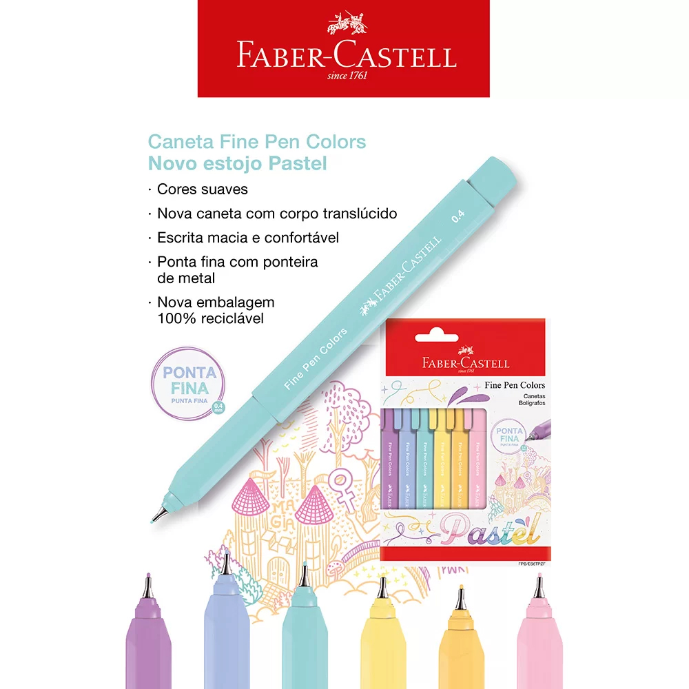 Caneta Hidrográfica Fine Pen 0.4mm Pastel Faber-Castell – Blister 6 UN - Image 3