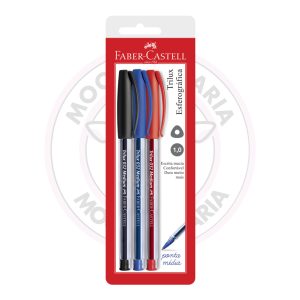Caneta Esferográfica Trilux 1.0mm Faber-Castell – Pt, Az e Vm – Blister 3 UN