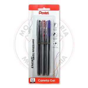 Caneta Gel EnerGel Makkuro 0.5mm Pentel – Pt, Az, Vm – Blister 3 UN