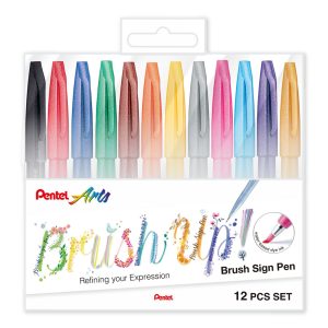 Caneta Brush Sign Pen Pentel – Tradicionais – Blister 12 UN
