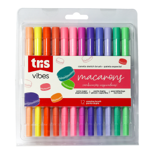 Marcador Ponta Dupla (Brush e Fineline) Macarons Vibes Tris – Estojo 12 UN
