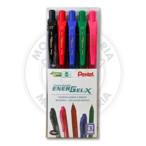 Caneta Gel Retrátil EnerGel-X 0.7mm Pentel – Tradicionais – Estojo 5 UN