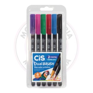 Marcador Artístico Dual Brush Aquarelável CiS – Tradicionais – Estojo 6 UN