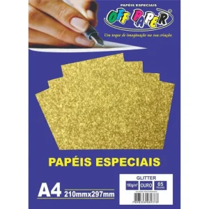 Papel Impressão Glitter 180gr A4 pct 5 folhas Off Paper Ouro