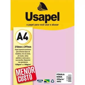 Papel Impressão Pérola 180grs 30 folhas Usapel Rosa