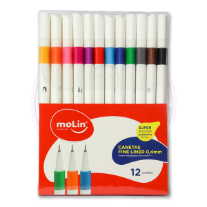 Caneta Hidrográfica Fineliner 0.4mm MoLin – Clássicas – Blister 12 UN