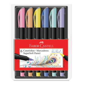 Caneta Brush Pen SuperSoft Pastel Faber-Castell – Est 6 UN
