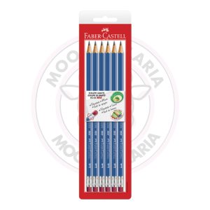 Lápis Grafite Max Azul Sextavado HB com Borracha Faber-Castell – Blister 6 UN