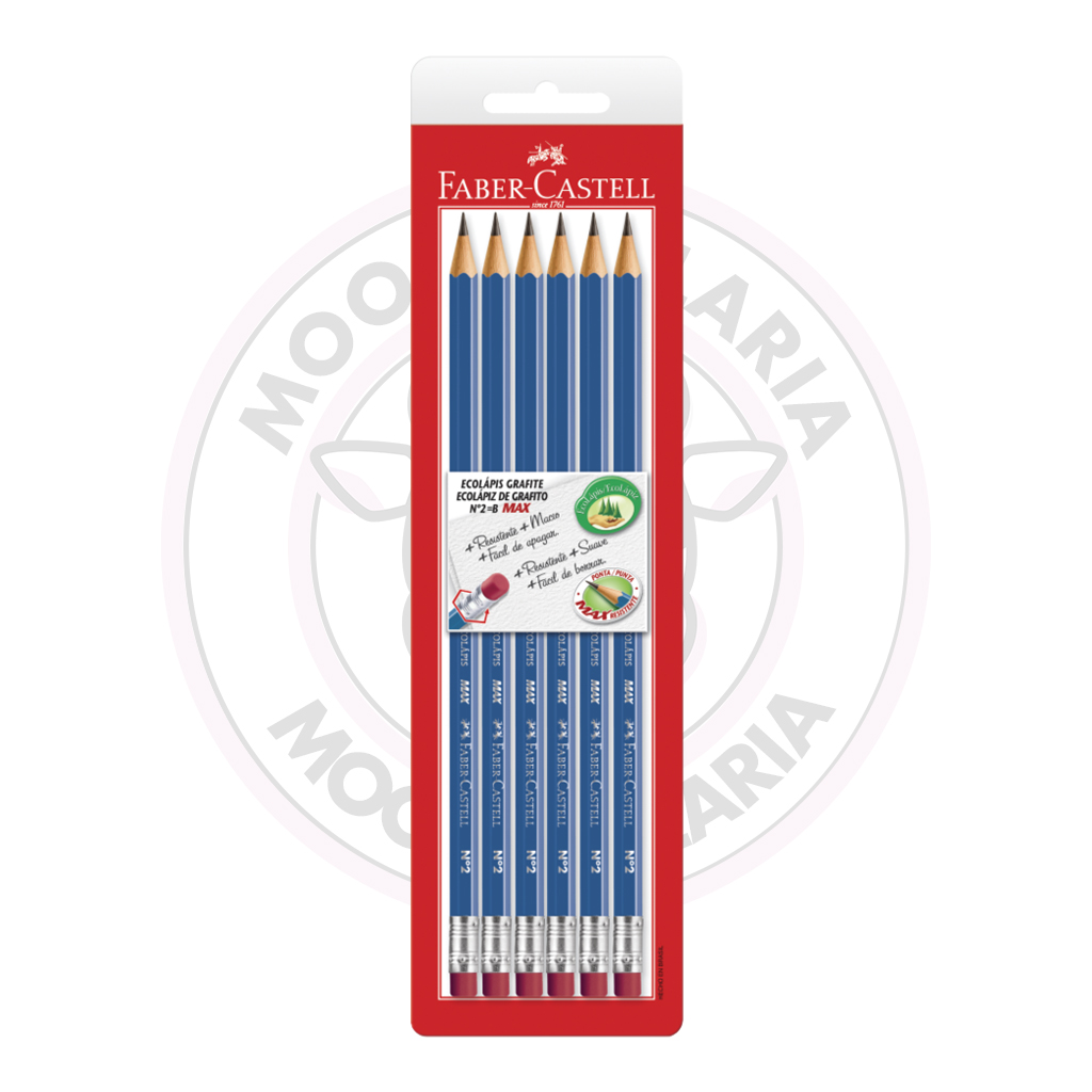 Lápis Grafite Max Azul Sextavado HB com Borracha Faber-Castell – Blister 6 UN - Image 2