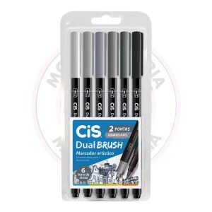 Marcador Artístico Dual Brush Aquarelável CiS – Tons de Cinza – Estojo 6 UN